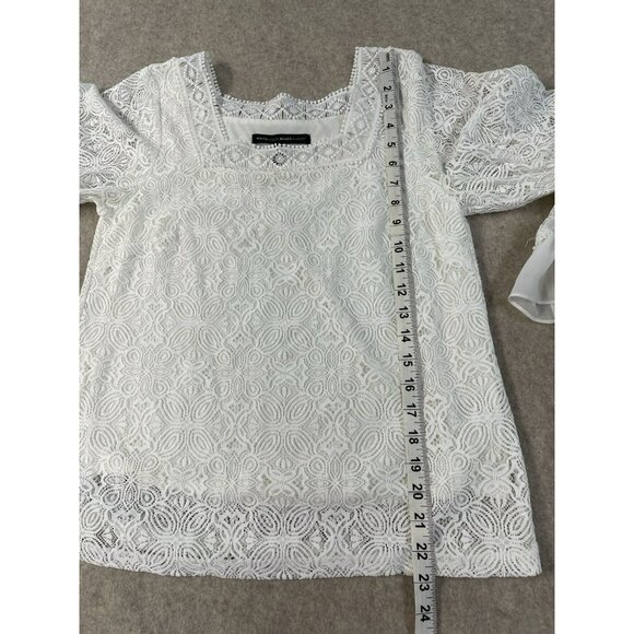 White House Black Market Lined White Lace Top Chiffon Ruffle Sleeves Sze S - Picture 14 of 16
